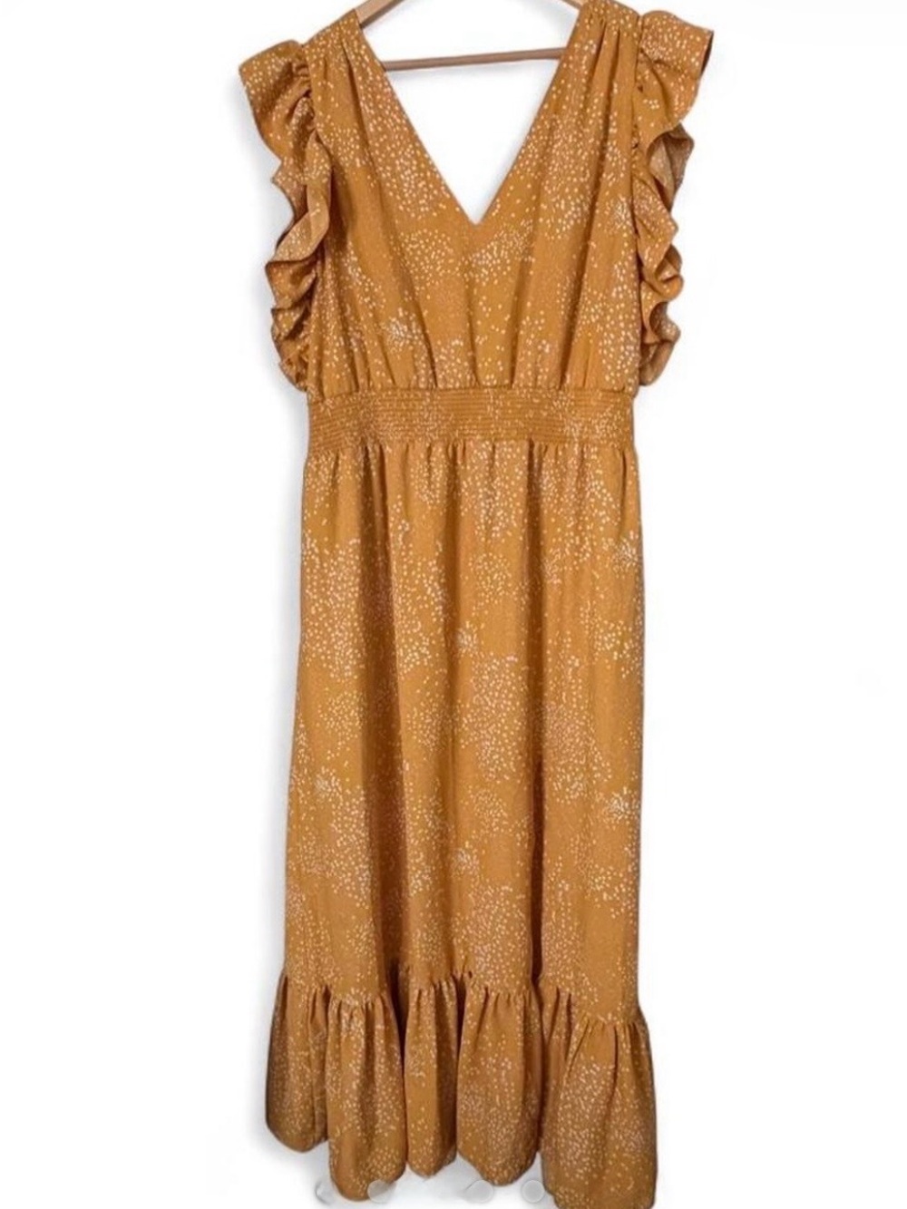 Express Girls' Mustard Ruffle Maxi Dress with White Speckle Print